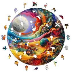 Iconic Puzzles- Espacio Puzzle de Madera, Multicolor, M, 350 PCs (24LUNASTRAM)