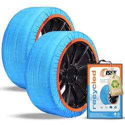ISSE Recycled Snow Chains for Cars T-54 | Recycled Fabric Snow Chains -Approved Italy EN 16662-1- Everyday Car Chains for Snow and Ice - Kit of 2 Chains