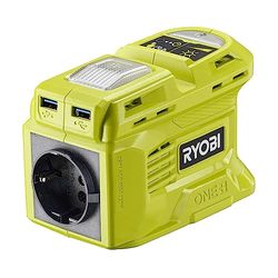 RYOBI - 2-in-1 transformator 18V One+ / EU elektrische poort - 2 USB-A poorten - 1 USB-C poort - 1,7 A oplaadfunctie - LED-lamp - (zonder batterij en oplader) - RY18BI150B-0