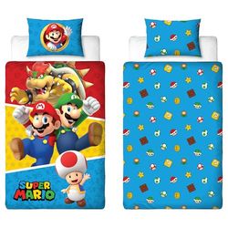 Nintendo Super Mario - Set copripiumino per letto singolo, reversibile, double-face, con federa coordinata, in policotone, prodotto ufficiale