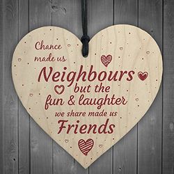 RED OCEAN Chance Made Us Neighbours Wooden Hanging Heart Plaque Sign Friendship Thank You Keepsake Gift