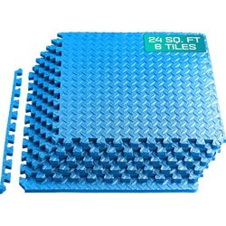 Yes4All In elkaar grijpende vloermatten, schuim, gymnastiekvloermatten met EVA-schuim-tegels in elkaar grijpende tegels (voor 2,2 m2, blauw, 6 tegels)