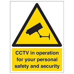 VSafety "CCTV In Operation Personlig säkerhet/säkerhet" Skylt, (paket med 3), 300mm x 400mm, 3