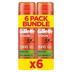 Gillette Fusion Shave Gel for Men with Almond Oil, For Sensitive Skin, 5X Action: Cleanses, Hydrates, Protects, Refreshes, and Soothes, 6x200ml