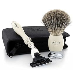 Men shaving shave kit badger hair shaving brush & 3 Edge Razor Mens with Travel Shaving Case