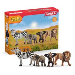 schleich WILD LIFE - Starterset WILD LIFE, Inclusief 4 x Speelgoeddieren om te Verzamelen, Zebra, Leeuw, Afrikaanse Olifantenbaby en Chimpanseebaby, Dierenspeelgoed voor Kinderen vanaf 3 jaar - 42387