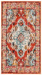 Safavieh Tapis Boho pour Salon, Salle à Manger, Chambre à Coucher - Monaco Collection, Tapis à Poil Court, Orange et Bleu Clair, 66 X 122 Cm