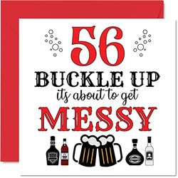 Divertidas tarjetas de cumpleaños número 56 para hombres y mujeres, con hebilla, tarjeta de feliz cumpleaños para papá, mamá, abuelo, niñera, abuela, tío, tía, primo, amigo, tarjetas de felicitación