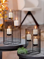 Pack of 4 Tealight Candle Holder, Cylindrical, Metal, Black, PU 4, H. 22 cm, D. 14 cm