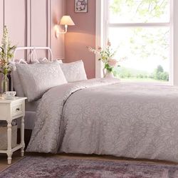 Appletree – Rosa silver jacquard påslakanset – super king sängkläder storlek (260 x 220 cm) – rodnad silver traditionell damast jacquard-sängkläder – beige rosa påslakan – lyxig säng – Worcester
