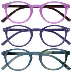 OPULIZE Zen 3 Pacco Occhiali Da Lettura Rosa Porpora Turquoise Blu Piccolo Uomo Donna RRR24-45Q +3,00
