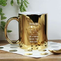 eBuyGB Taidsaurus Mug, Taid Mug, Dinosaur Mug, Engraved Shiny Gold Metallic Reveal Coffee Mug, Father's Day Gift for Welsh Grandad, Grandpa, Birthday Gift, Funny Present