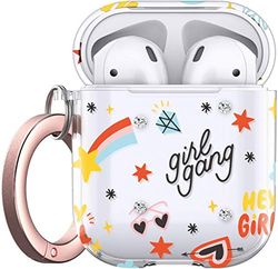 Keybudz Elevate Swarovski PodSkinz Coque pour AirPods 2 et 1 avec Cristaux Swarovski et Mousqueton en Or Rose (Girl Power)
