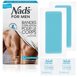 Nad’s For Men Bandes de Cire Corps – Épilation Homme pour Dos, Poitrine, Aisselles, Jambes, Bras – 20 Bandes + 4 Lingettes – Jusqu’à 8 Semaines de Peau Lisse