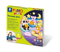 STAEDTLER Fimo Kids Dreamy-Pets 8034 28 LY - Juego de modelado para niños (pasta de modelar muy suave, emocionantes proyectos adecuados para niños que promueven la motricidad fina y la creatividad)