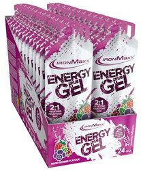IronMaxx Energy Gel – Mixed Berries 24x67 ml | Con 25 g de carbohidratos y 200 mg de sodio por porción | Ideal para esfuerzos físicos intensos | Práctico para llevar a cualquier parte