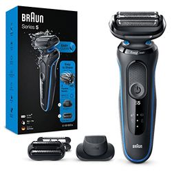 Braun Series 5 51-B1820S Elektrisch Scheerapparaat Voor Heren Met Easyclick-Precisietrimmer- En 3-Daagse Baardtrimmer-Opzetstukken, Easyclean, Wet&Dry, Oplaadbaar, Draadloos Scheerapparaat, Blauw