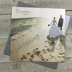 white cotton cards Beach Congratulations Handmade Wedding Card, Large, XPD260D
