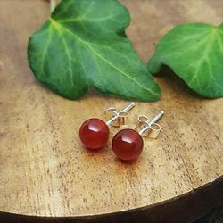 Red Onyx Stud Earrings, Sterling Silver Studs for Womens, Girls