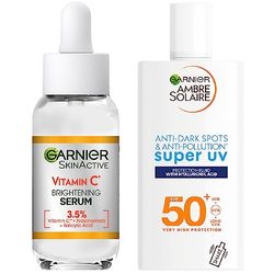 Garnier Daily Skin Essentials Duo, with Brightening Vitamin C Serum & Anti-Dark Spot SPF 50 Fluid, Moisturise & Protect, Designed for Daily Use, Protection against UVA, UVB & long UVA rays