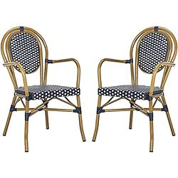 Safavieh EUP4014A-SET2 - Set di 2 sedie da bistrot Francine in rattan Wicker, 59 x 50 x 88,9 cm, colore: Blu marino/Bianco