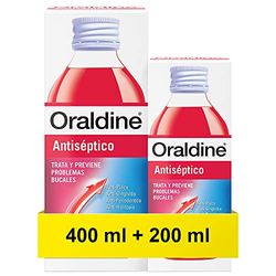 Oraldine, Colutorio De Uso Diario Líquido, Antiséptico y Antifúngico, Previene Gingivitis y Aftas, Pack de 400 ml y 200 ml