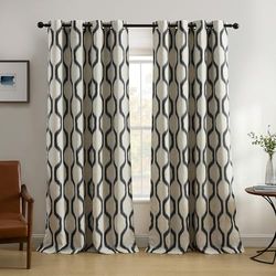 Elrene Home Fashions Renzo Ikat Geometric Room-Darkening Window Curtain, Living Room and Bedroom Drape with Grommets, 52"x84", 1 Panel, Black