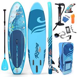 SereneLife Inflatable Stand Up Paddle Board - 10 Ft. Standup SUP Paddle Board w/Oar, Manual Air Pump, Safety Leash, Paddleboard Repair Kit, Waterproof Mobile Phone Case, Storage/Carry Bag SLSUPB518