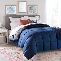 Linenspa Edredón nórdico de microfibra – relleno nórdico 4 estaciones – ultra suave – Edredon Cama 150 (220 x 240 cm), Azul Marino / Gris Oscuro