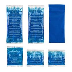 Relaxdays coldpacks, set van 5, 3 groottes, met hoes, warmte en koude therapie, magnetron, gelpacks, herbruikbaar, blauw
