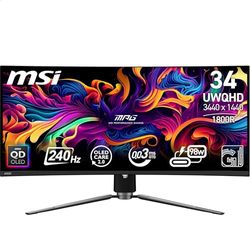 MSI MPG 341CQPX QD-OLED Monitor Curvo Gaming 34" (UWQHD) - Pannello QD-OLED 3440 x 1440 (21:9), 240Hz / 0,03ms, 99,3% DCI-P3, ΔE≤2, DisplayHDR True Black 400, DP 1.4a, HDMI, USB Type-C (PD: 98W)