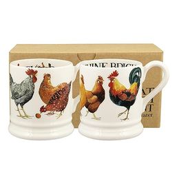 Emma Bridgewater Mokset, 2 stuks, grote mok 1/2 pint, aardewerk keramische koffiekop - steengoed mok, cappuccino, latte, koffie - mooie mokken, verjaardagscadeau - koffiemok Rise & Shine