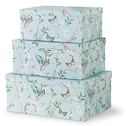 Soul & Lane Decorative Storage Cardboard Boxes with Lids | Butterflies in Flight - Set of 3 | Floral Paperboard Nesting Boxes