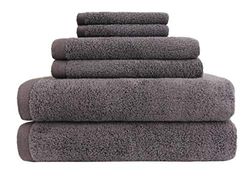 Everplush Flat Loop - Juego de 6 Toallas de baño de Secado rápido, Color carbón