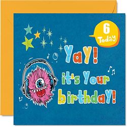 6th Birthday Card Boy - Monster Birthday Card - Happy 6 Year Old Boy, Boys Cards for Him, 145mm Greeting for Son Nephew Grandson Kid Children