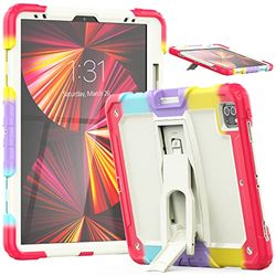 Hoesje Compatibel met iPad Pro 5/4/3 Generatie 12,9 Inch 2021/2020/2018 met potloodhouder, Heavy Duty Robuuste schokbestendige beschermhoes met onzichtbare kickstand, Camouflage Rood