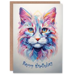 Artery8 Birthday Greeting Card Polygonal Cat Lover Design For Her