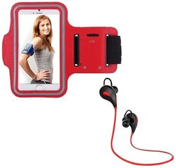 Sportset voor Xiaomi Redmi Note 7 smartphone hoofdtelefoon Bluetooth Sport + armband hardlopen T8 (rood)