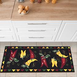 Ottomanson Sesta coleção cozinha quente pimentos design (pode ser lavado), tapete antiderrapante, cor, 50 cm x 150 cm, preto