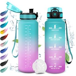 Botella Agua Gimnasio 1.5L, Botella Agua con Marcador de Tiempo, Fácil de Limpiar, Reutilizable, Botella Agua Motivadora y Prueba de Fugas, Cantimplora para Oficina, Adultos, Bicicleta, Gym