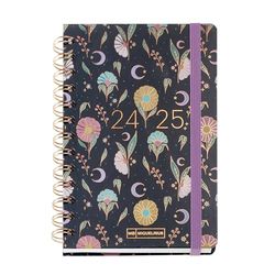 Miquelrius Agenda scolaire 24-25 septembre 2024 à août 2025, format 123 x 178 mm, vue hebdomadaire, double spirale métallique, couverture en carton doublé, fermeture avec caoutchouc, catalan et