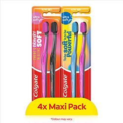 COLGATE - Brosse à Dents Manuelle Extra Souple - Doux pour les Gencives - Élimine la Plaque Dentaire - Aide à Protéger des Caries - Ultra Soft - 2 Paquets de 2 Unités soit 4 Brosses à Dents