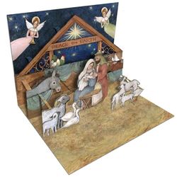 Lang Kerststal Pop-Up Kerstkaarten, 3D pop-up ontwerp met prachtige kerstkunst van Susan Winget, perfect voor het vieren van de ware betekenis van Kerstmis (2005102)