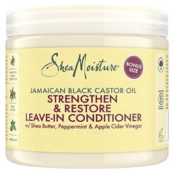 SheaMoisture com óleo de rícino preto da Jamaica condicionador sem enxaguar fortalece e repara, para cabelos encaracolados, tratado quimicamente ou penteado com calor 431 ml