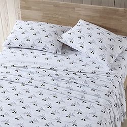 Eddie Bauer - Kingsize lakens, katoenen flanellen beddengoedset, geborsteld voor extra zachtheid, gezellig huisdecor (hondenvrienden, wit, koning)