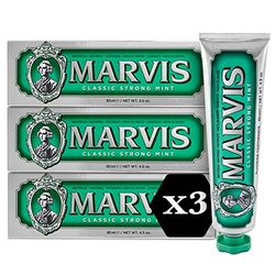 Marvis Classic Strong Mint pasta do zębów, 3 × 85 ml, pasta do zębów z smaku dla orzeźwiającej i długotrwałej świeżości