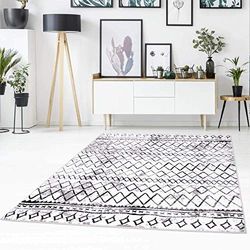 carpet city - Tappeto a pelo piatto con motivo a zig-zag, moderno, mélange bianco e nero, per soggiorno, dimensioni: 80 x 150 cm, 80 x 150 cm