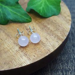 Rose Quartz Stud Earrings, Sterling Silver Studs for Womens, Girls