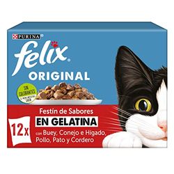 PURINA FELIX Gelatina Cibo per Gatti Selezione Assortimento di Carnes 6 x [12 x 85 g], Marrone, Regular