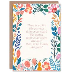 Artery8 Spiritual Birthday Card No Fire Like Passion Buddhist Mindfulness Quote Blank Card For Him Or Her